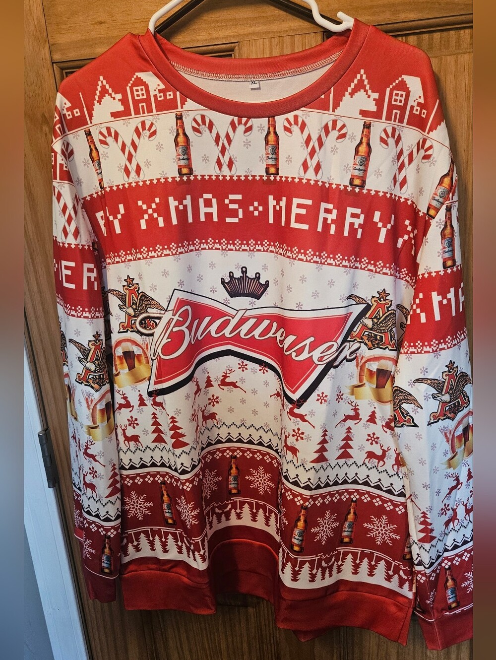 👨🎄Men's Budweiser Red & White Festive Pullover